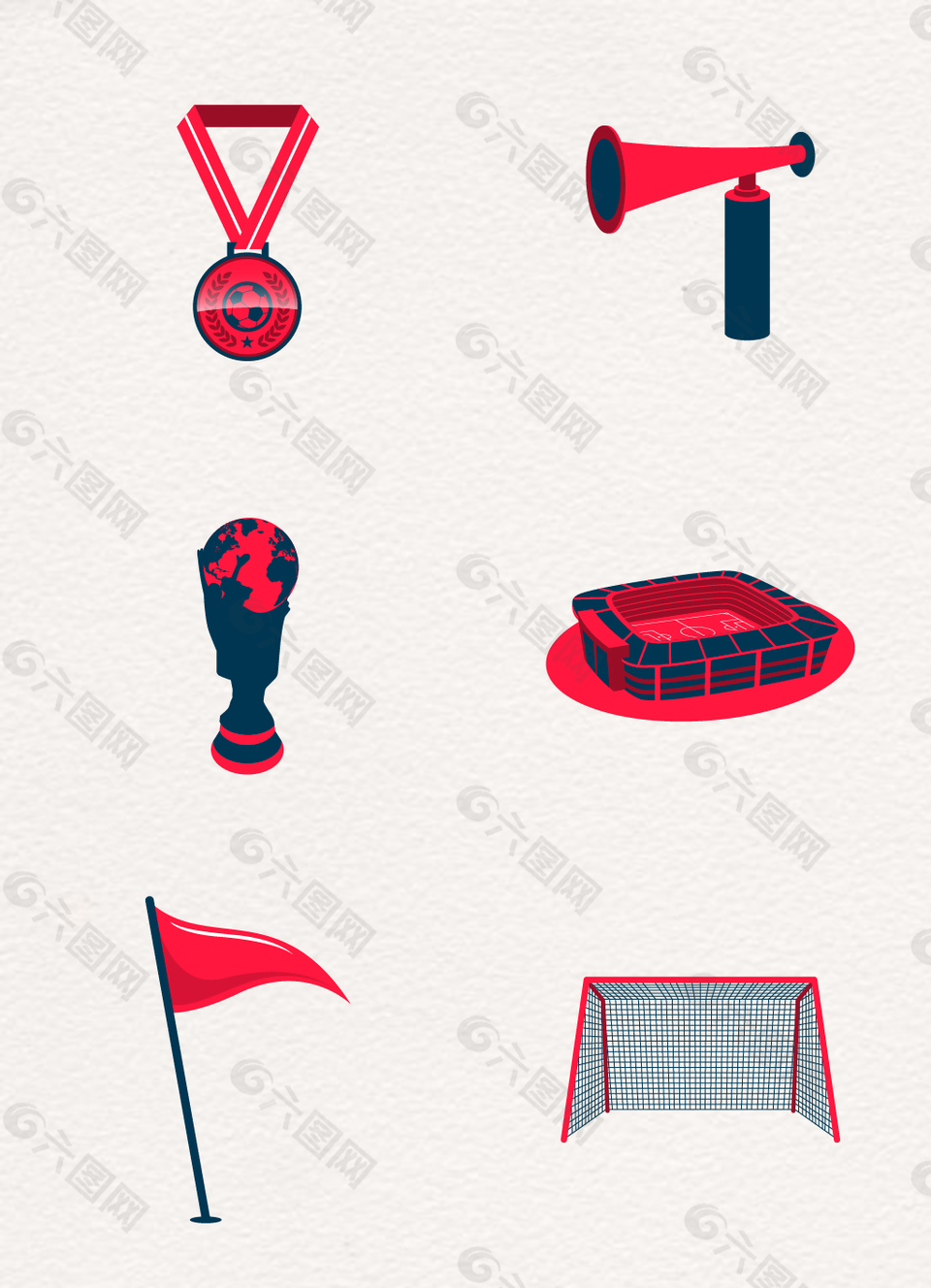 红色扁平化足球世界杯矢量素材