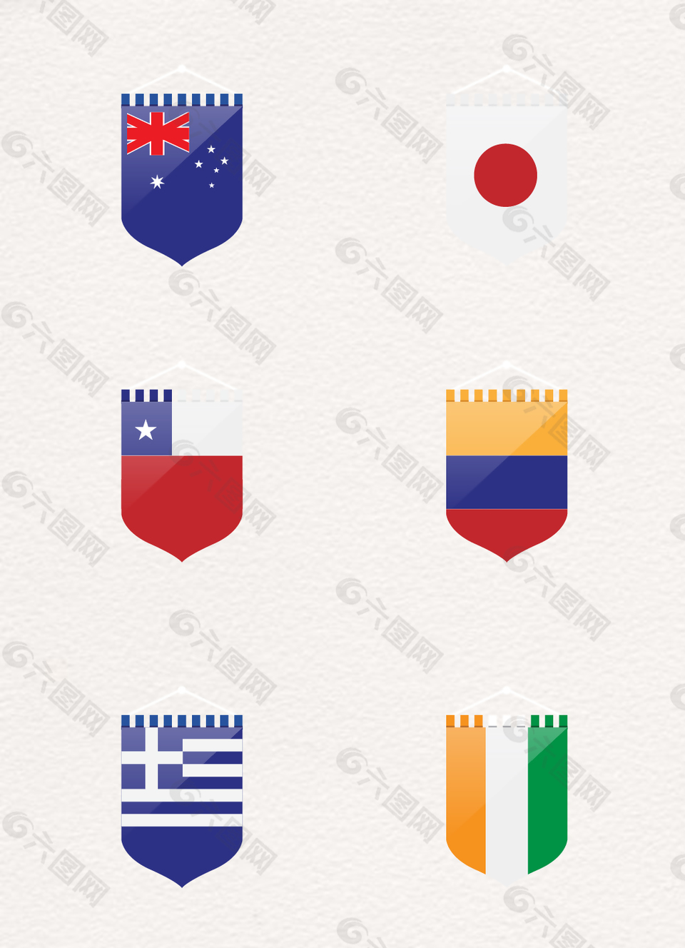 扁平化世界杯各国锦旗图标