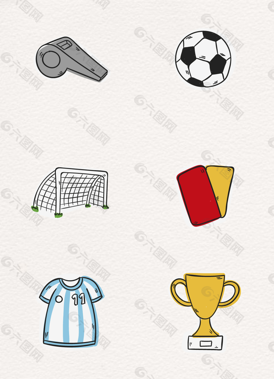 手绘可爱足球比赛物品图标