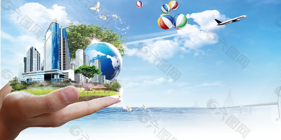 双手创造文明城市广告背景素材