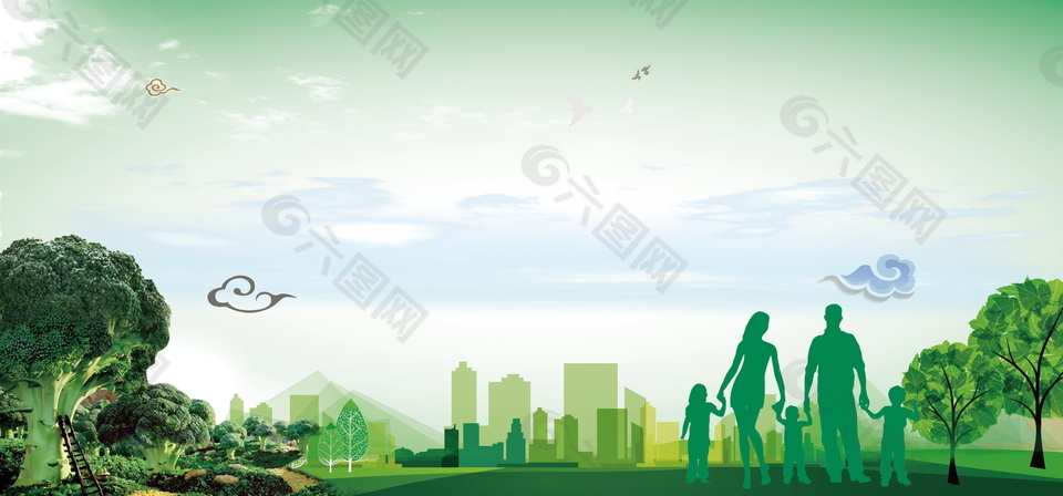清新绿色环保出行文明城市广告背景素材