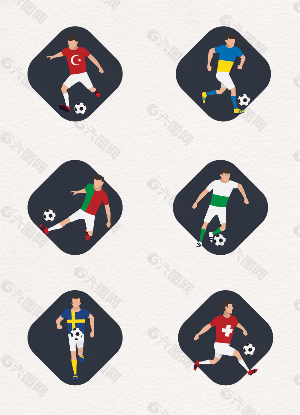 手绘足球世界杯运动员图标设计