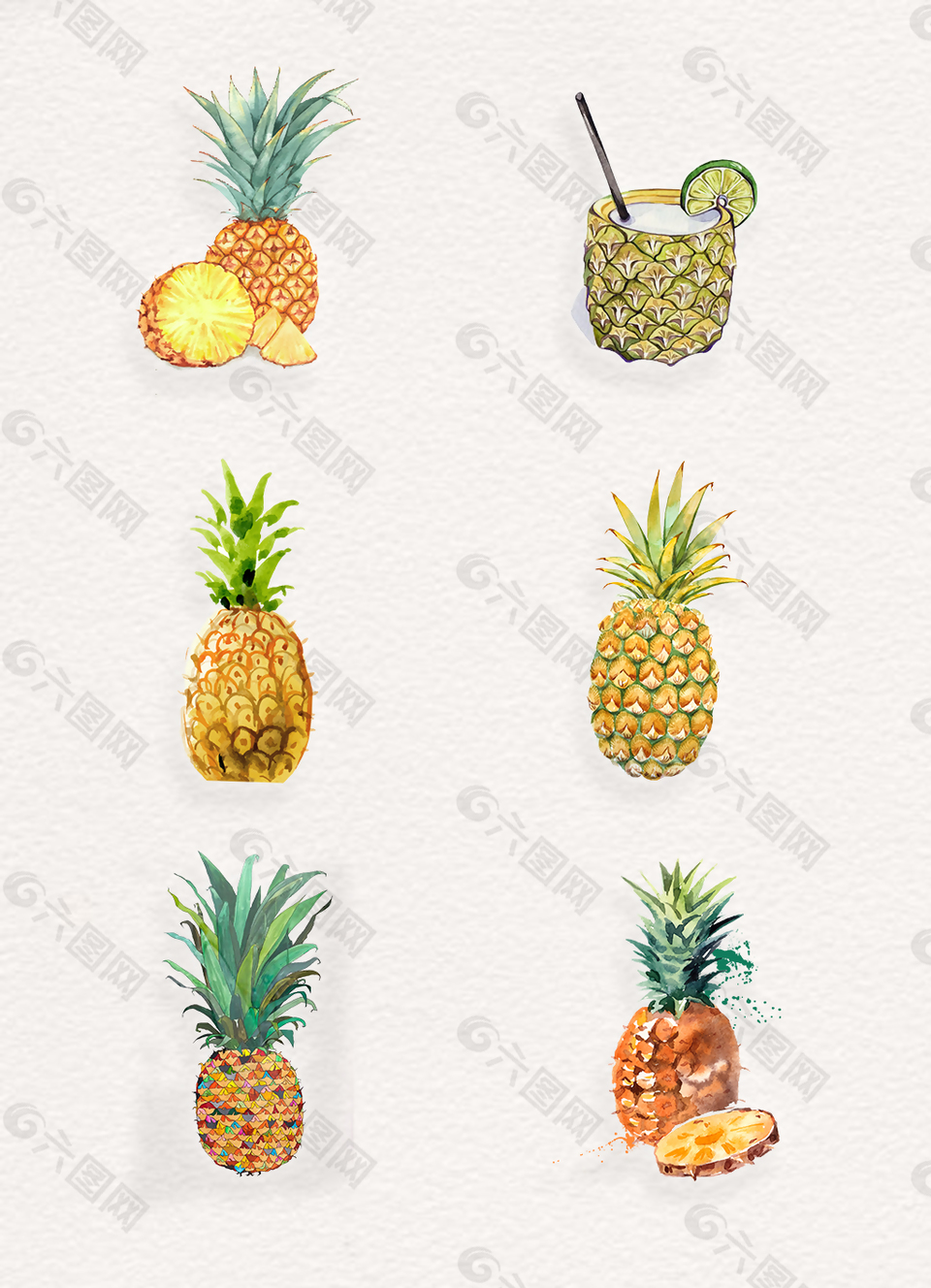 水彩手绘菠萝png素材