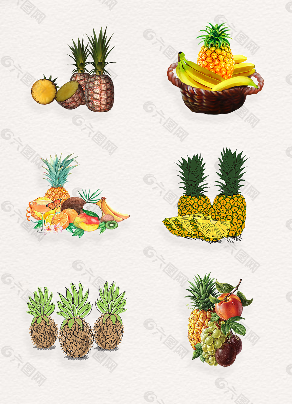 手绘热带水果菠萝素材