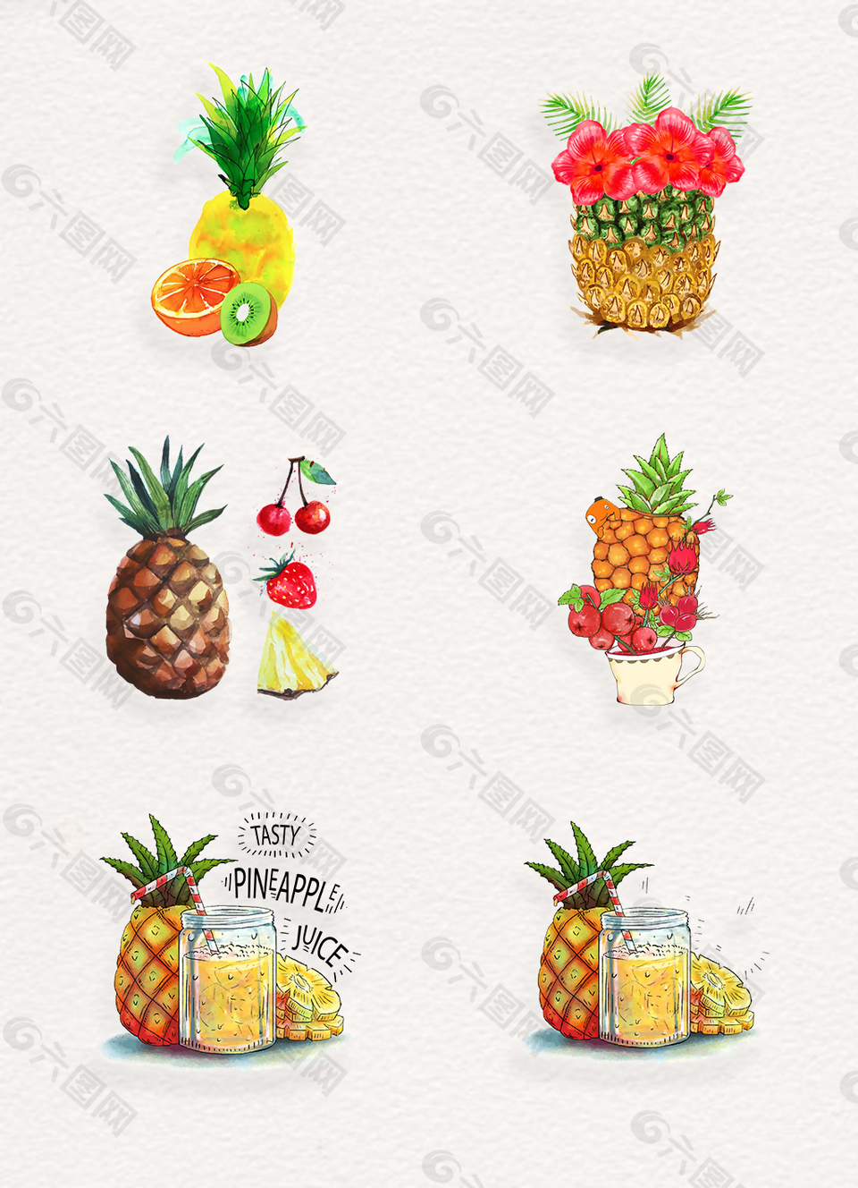 手绘水果美味凤梨png素材