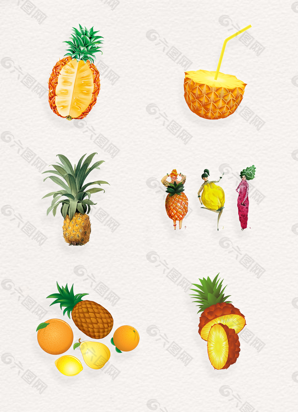 创意卡通水果菠萝png素材
