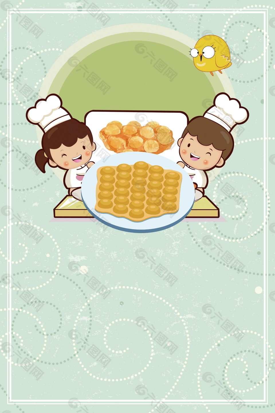 可爱卡通孩童制作鸡蛋仔广告背景素材