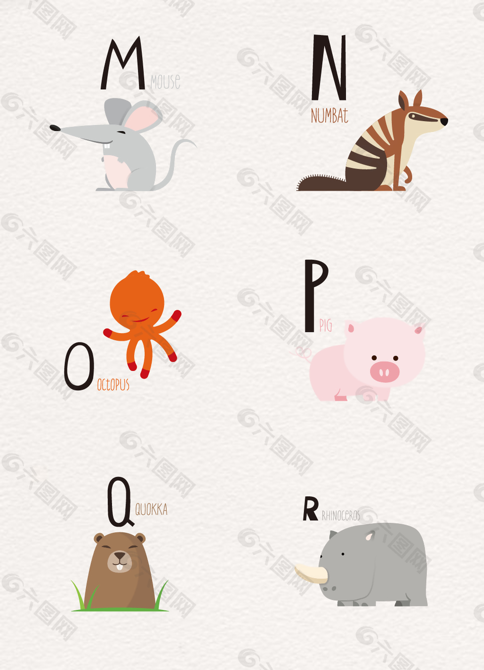 6款字母和小动物矢量素材