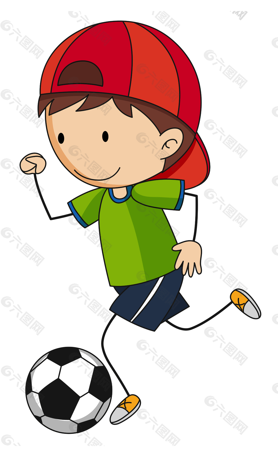 卡通可爱孩童奔跑踢足球元素