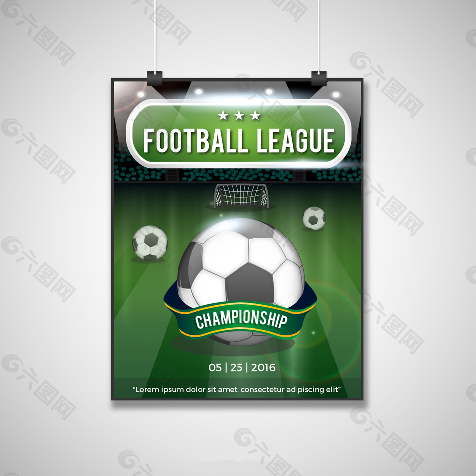 足球绿色标签体育海报
