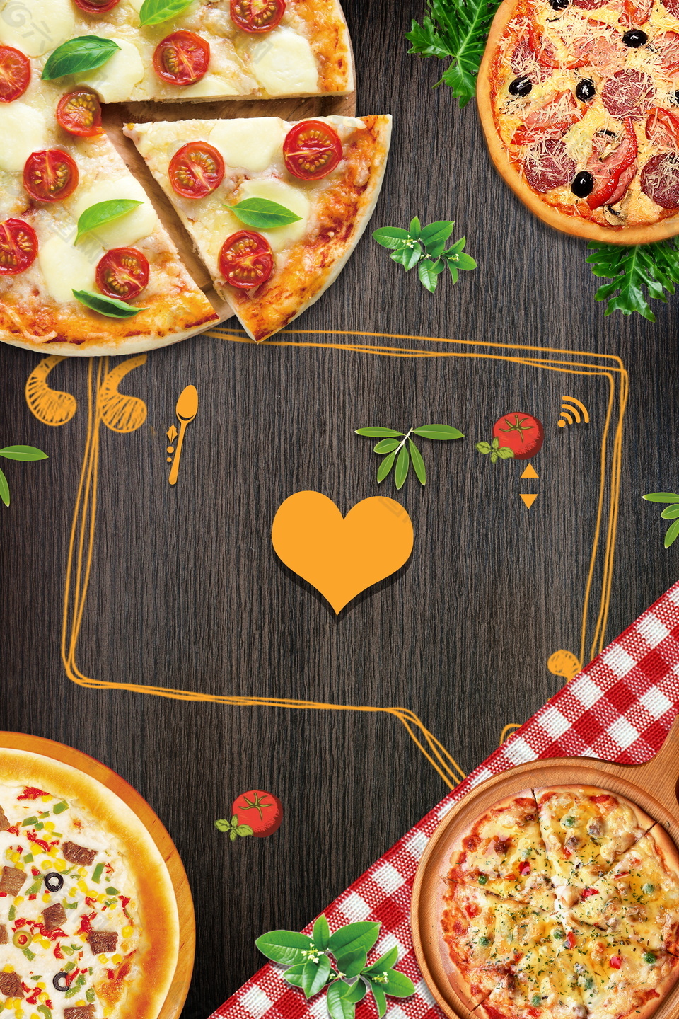 明艳黄色披萨广告食物