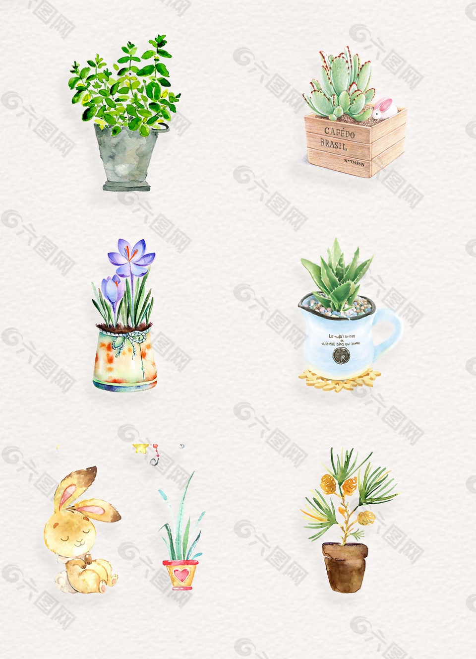 卡通植物盆栽免抠png装饰图案