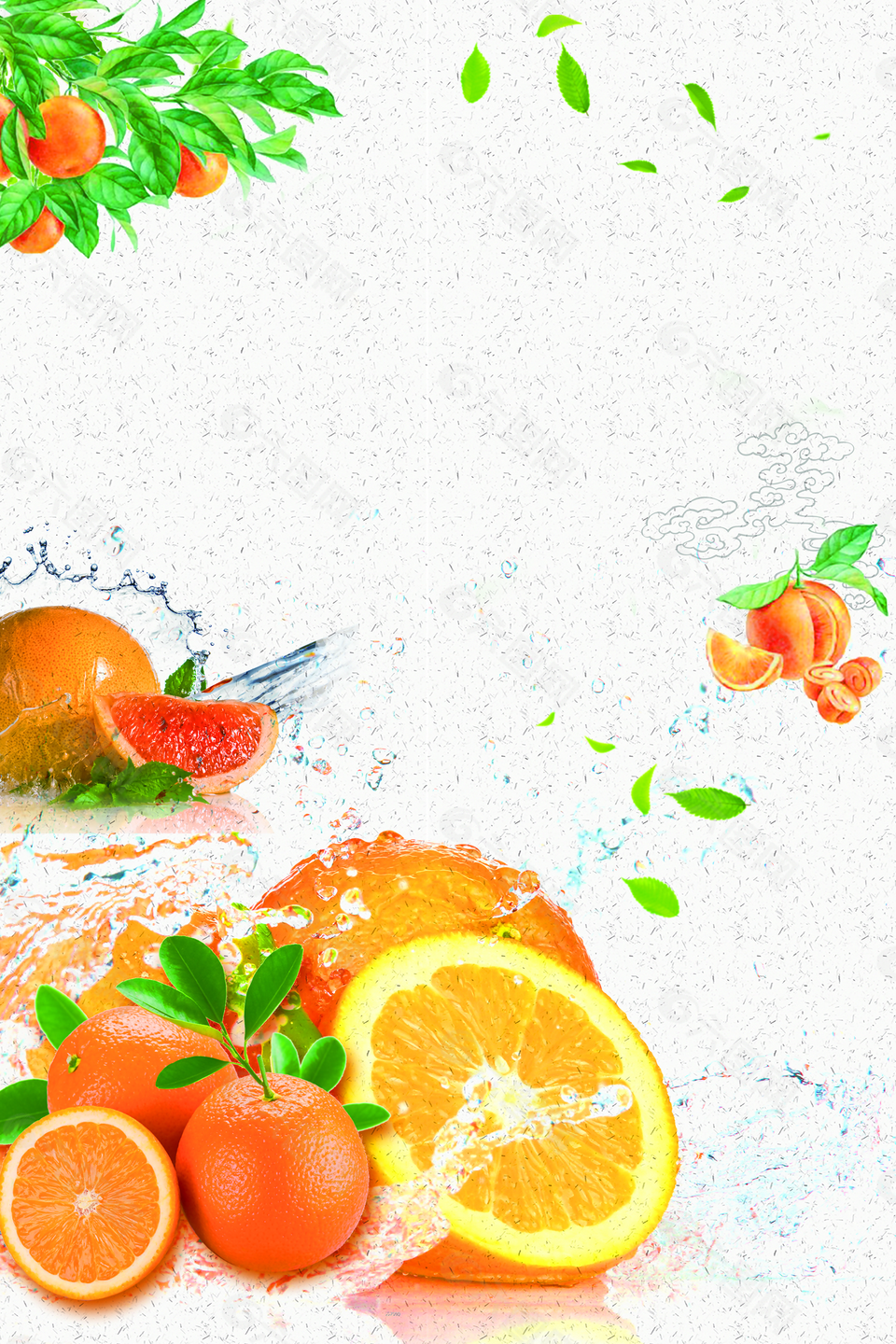 中国风赣南脐橙绿色食品背景