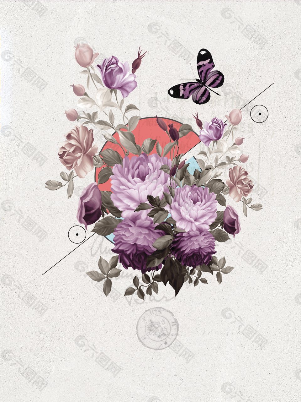 手绘紫色花朵背景效果图