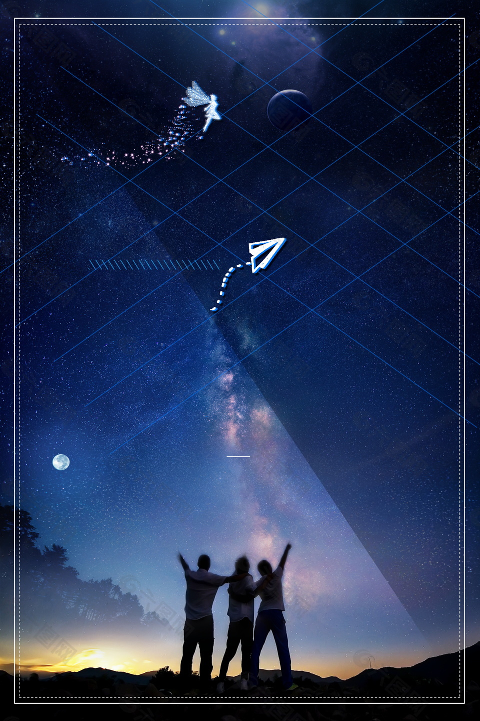 夜空下的纸飞机梦想释放狂野广告背景素材
