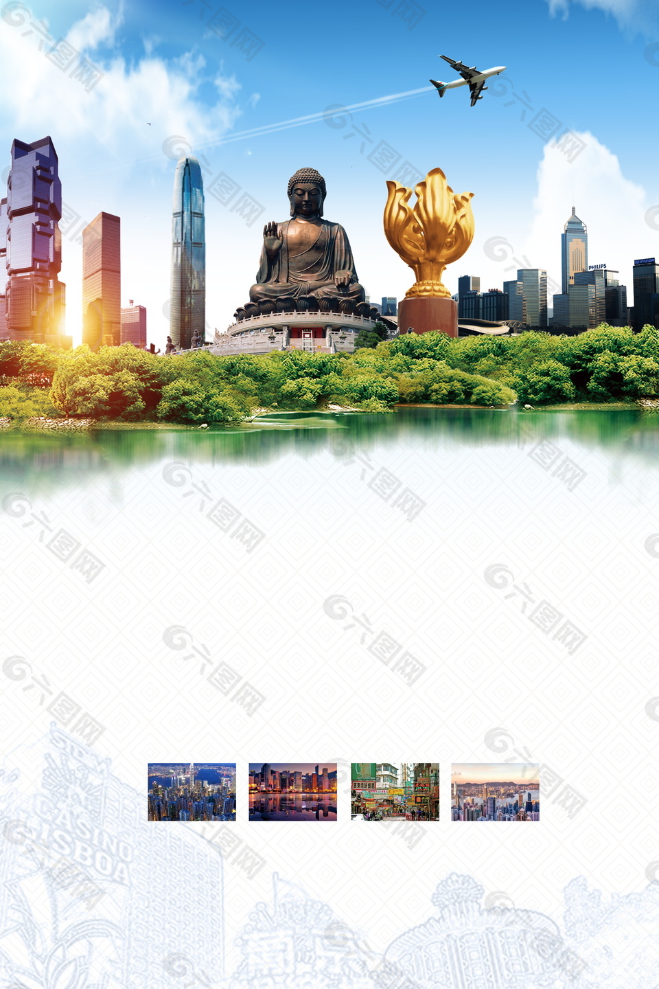 香港标志建筑石雕旅游背景素材