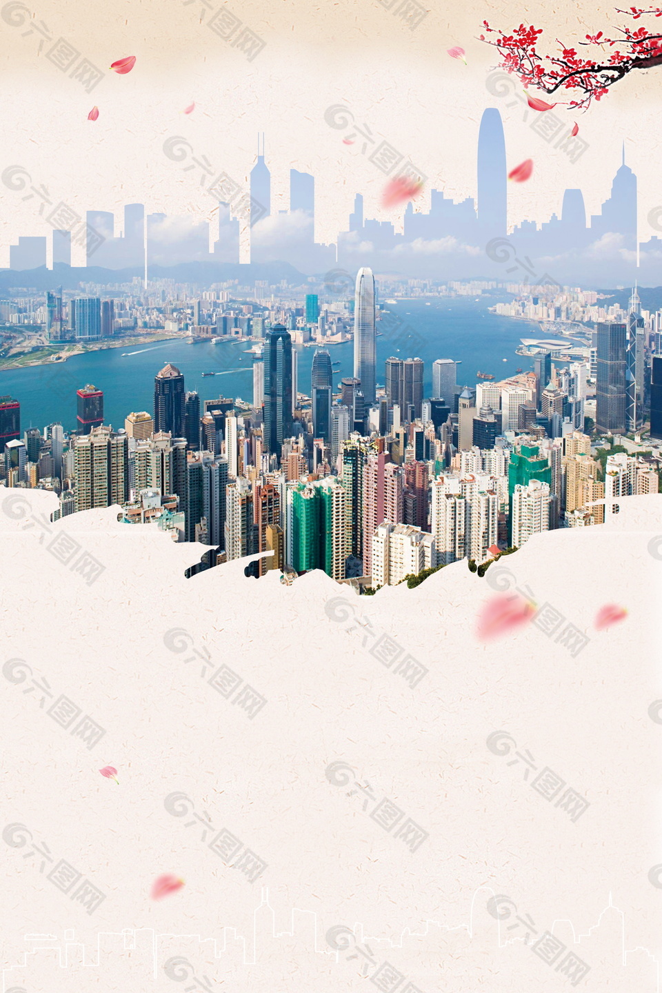 中国风花枝香港旅游背景素材