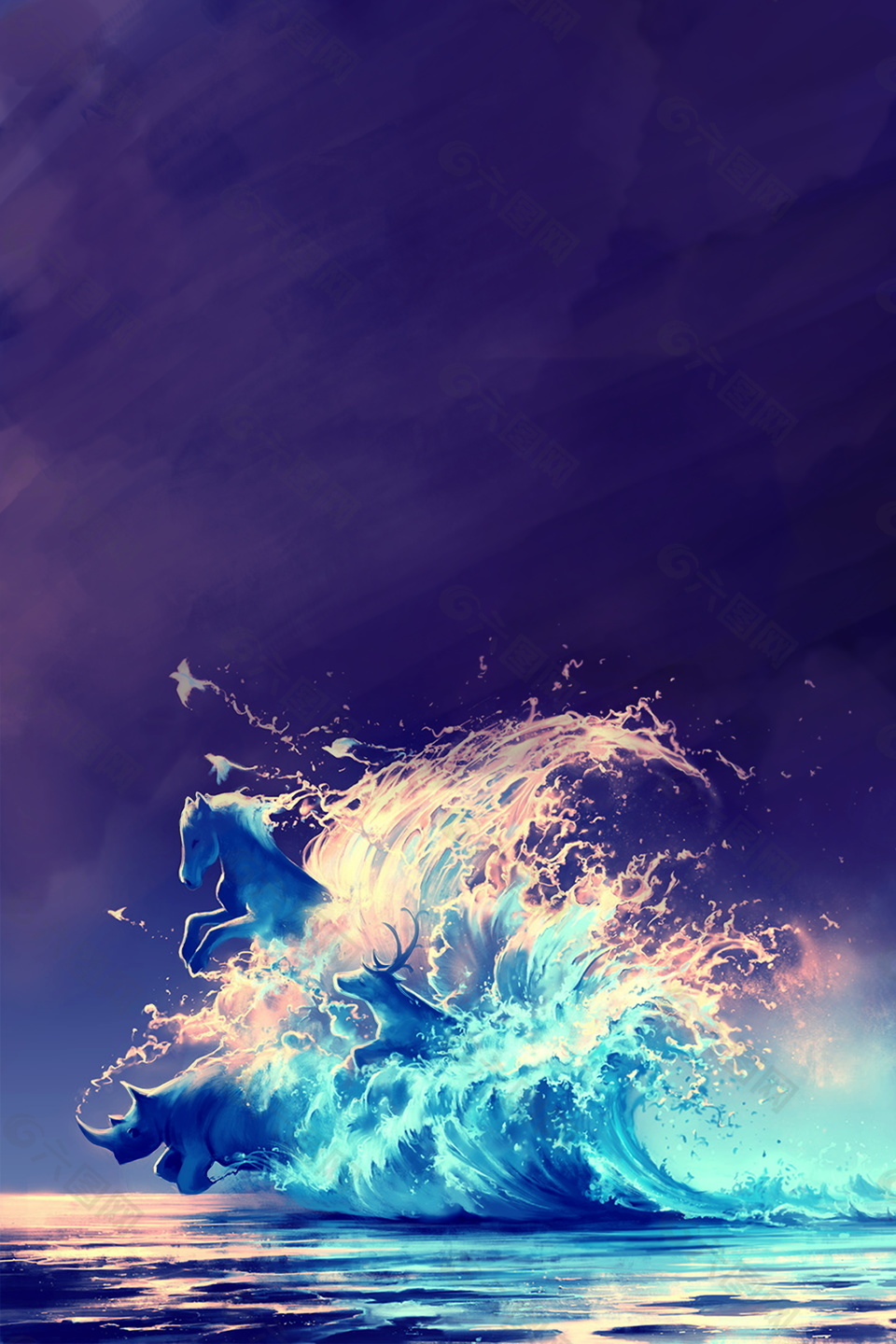 创意溅洒飞奔动物梦想释放狂野背景素材