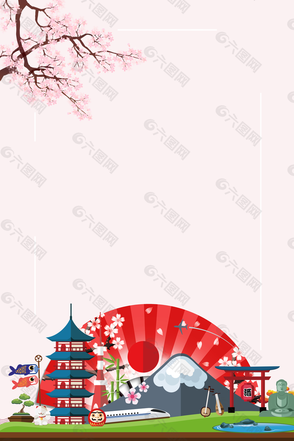浅色手绘简约樱花花节背景背景素材免费下载 图片编号 六图网