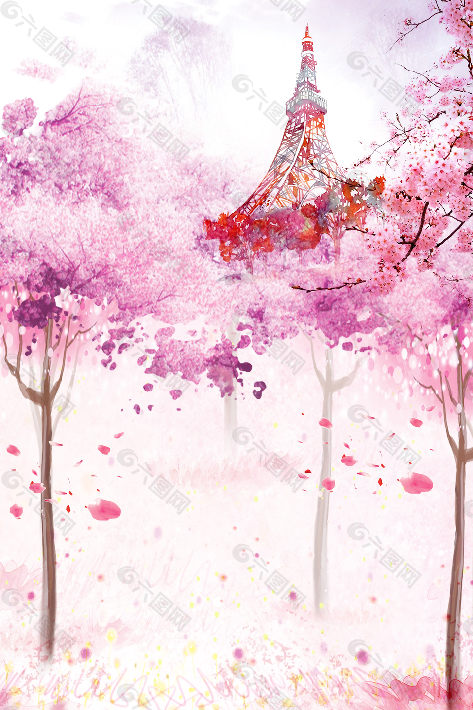 淡粉色手绘樱花节花卉背景