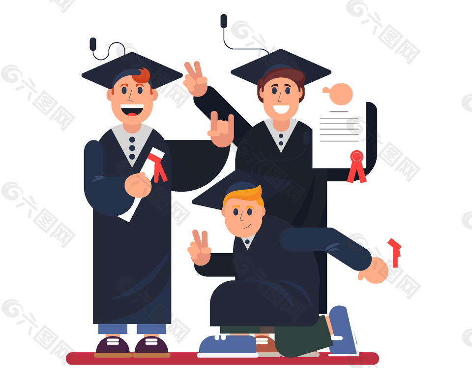 毕业季高兴合影的博士生矢量图
