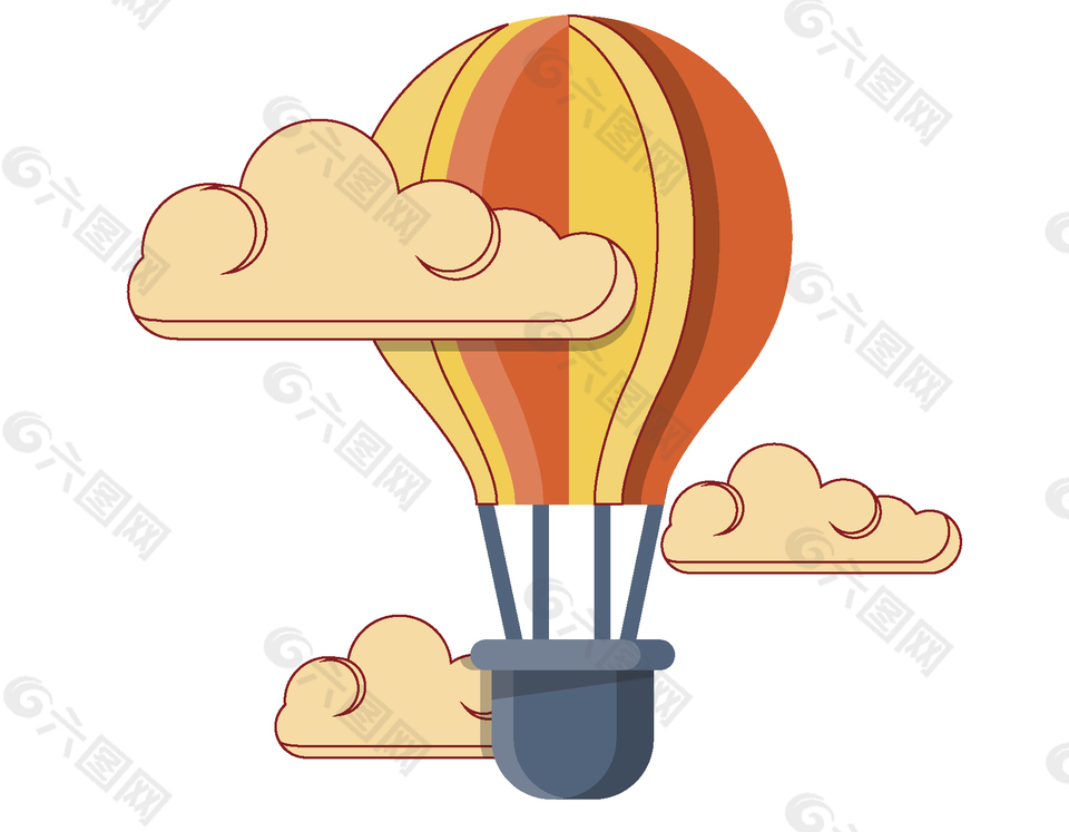 空中的热气球与祥云矢量图