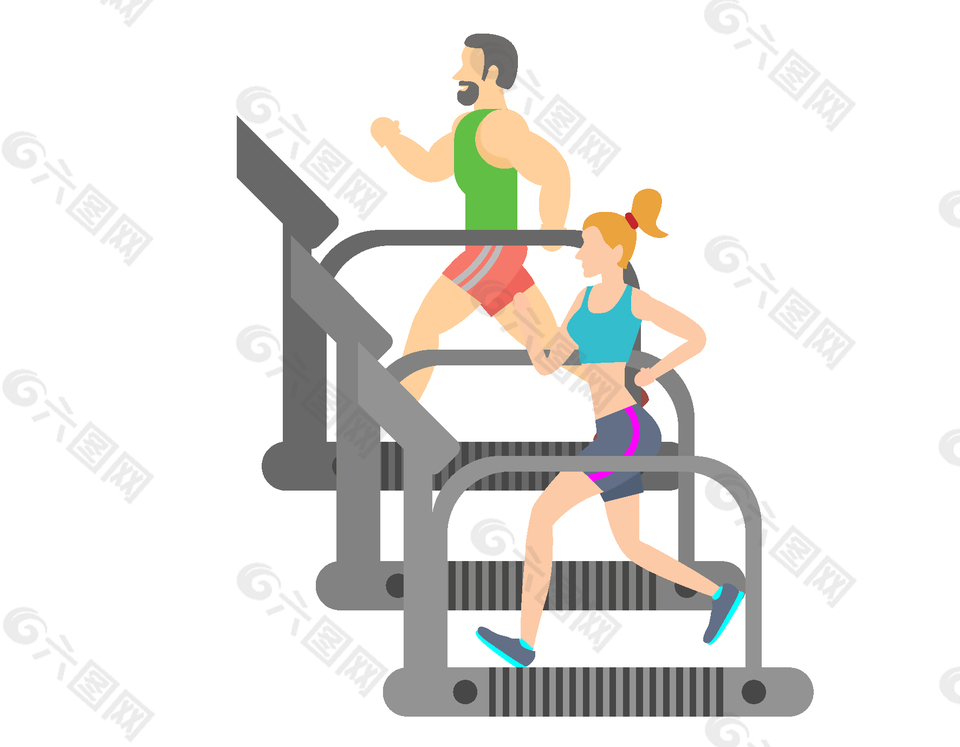 跑步机上锻炼的男女矢量图
