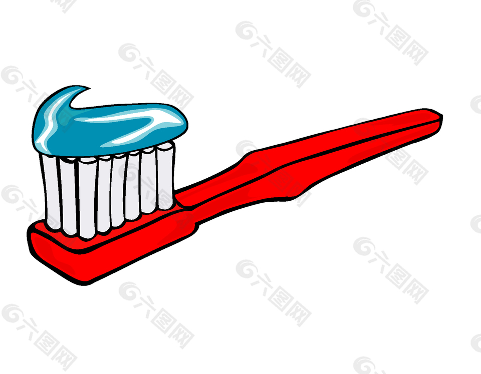 卡通红色牙刷蓝色牙膏矢量元素