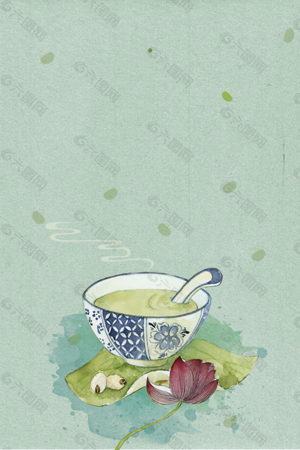 手绘花朵绿豆汤广告背景素材
