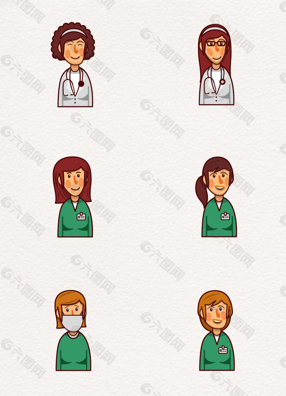 6款创意女医务人员半身像矢量图