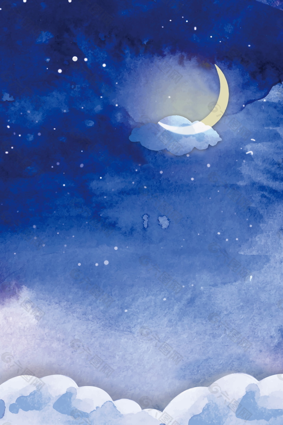 梦幻星空月亮晚安背景素材