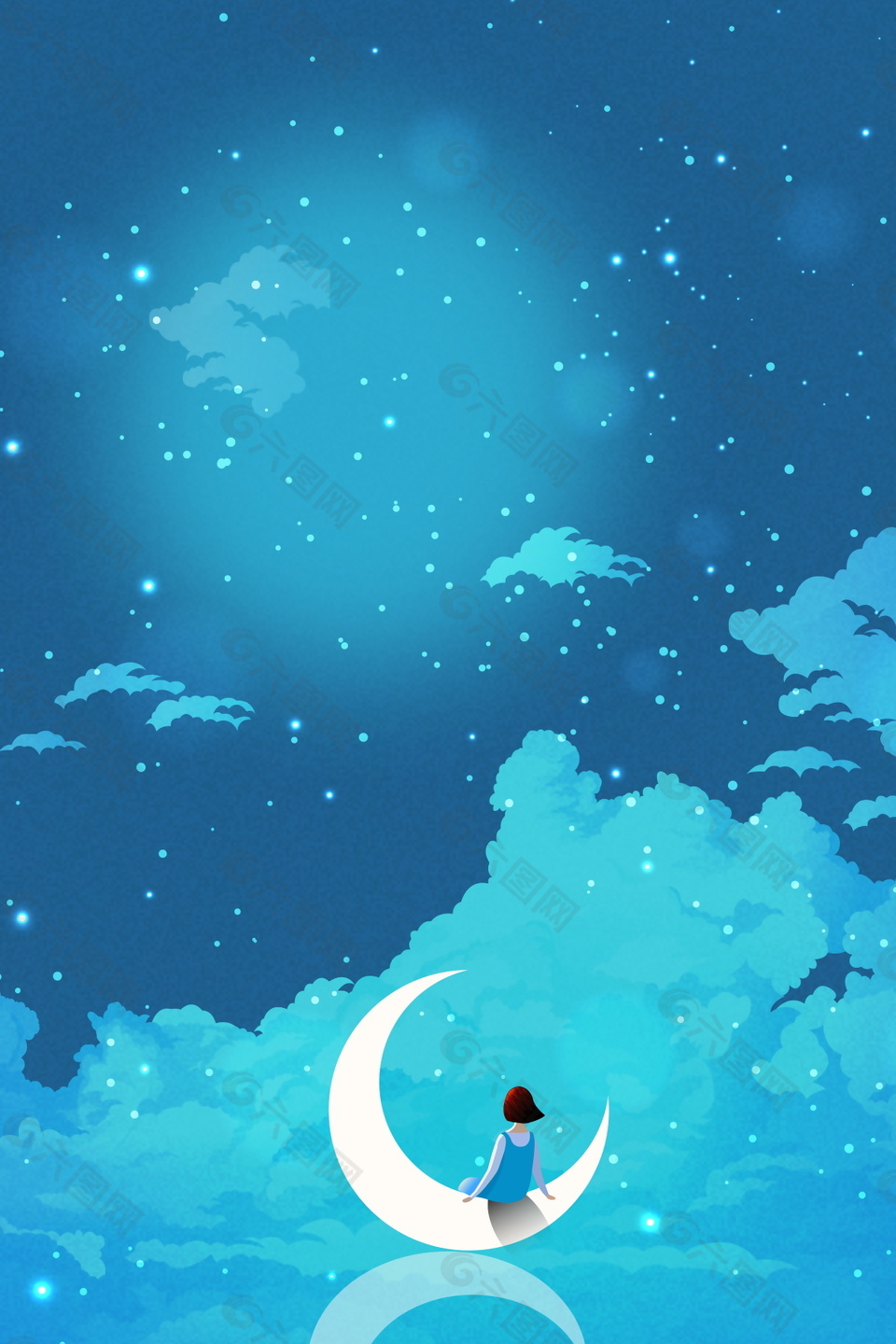 月亮上的女孩晚安背景素材