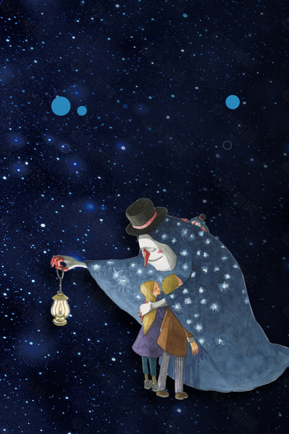 星空巫婆和孩子晚安背景素材