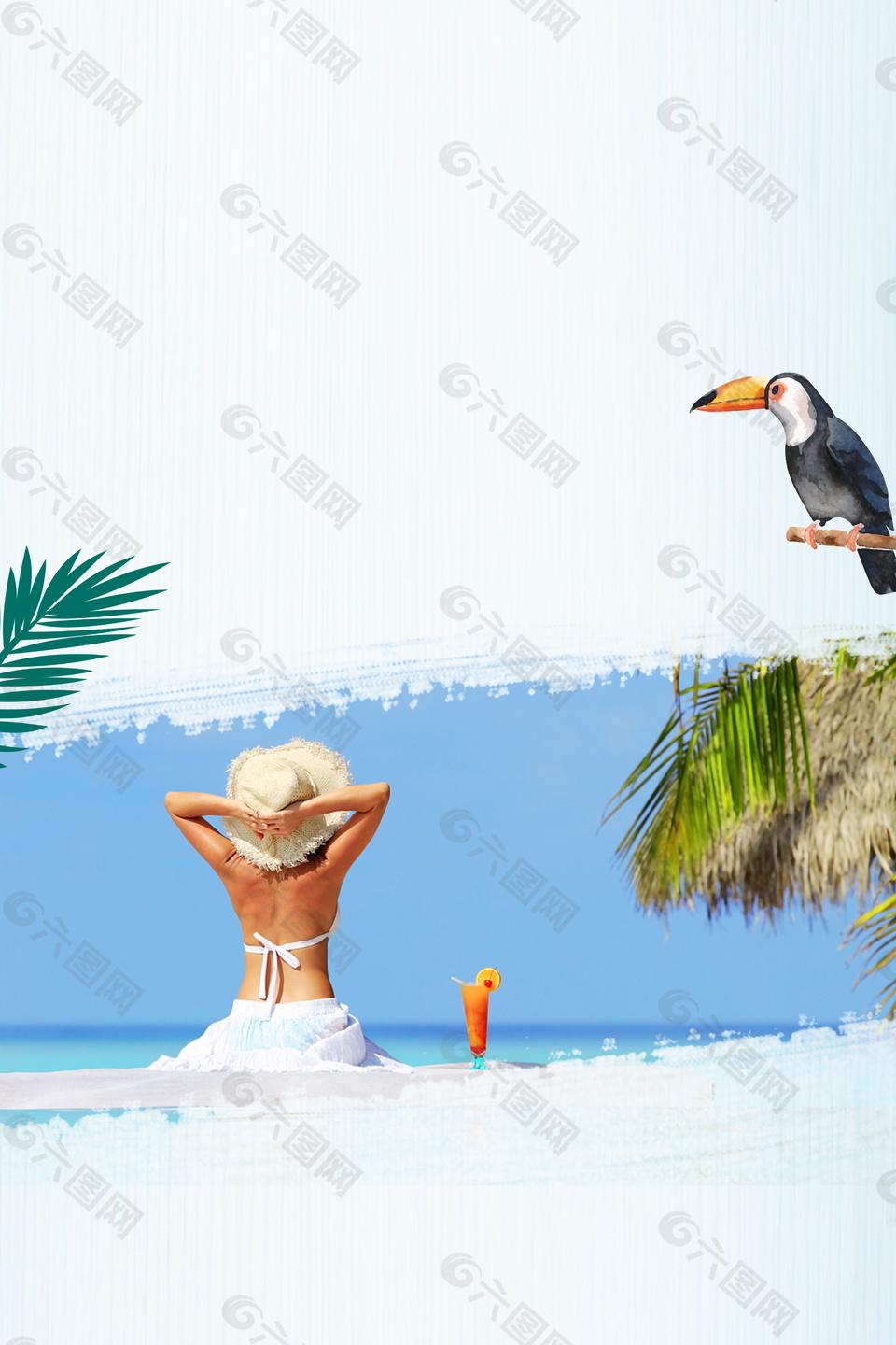 清凉夏季沙滩马尔代夫旅游背景素材