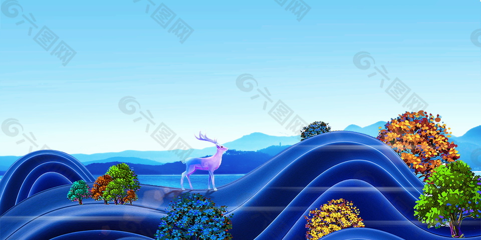 奇特拱形动物山水风景背景素材