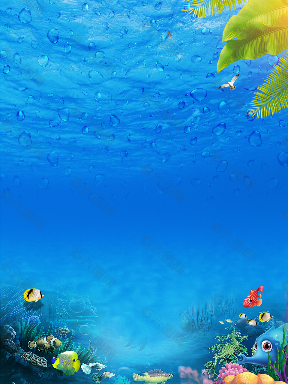 蓝色手绘卡通海洋背景背景素材免费下载 图片编号 六图网