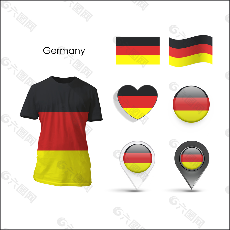 德国队黑红黄条纹足球主题T恤元素设计