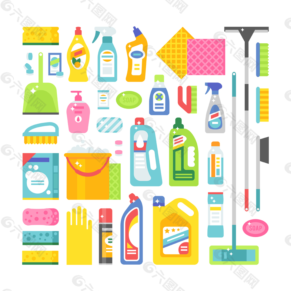 日常家居清洁用品插画