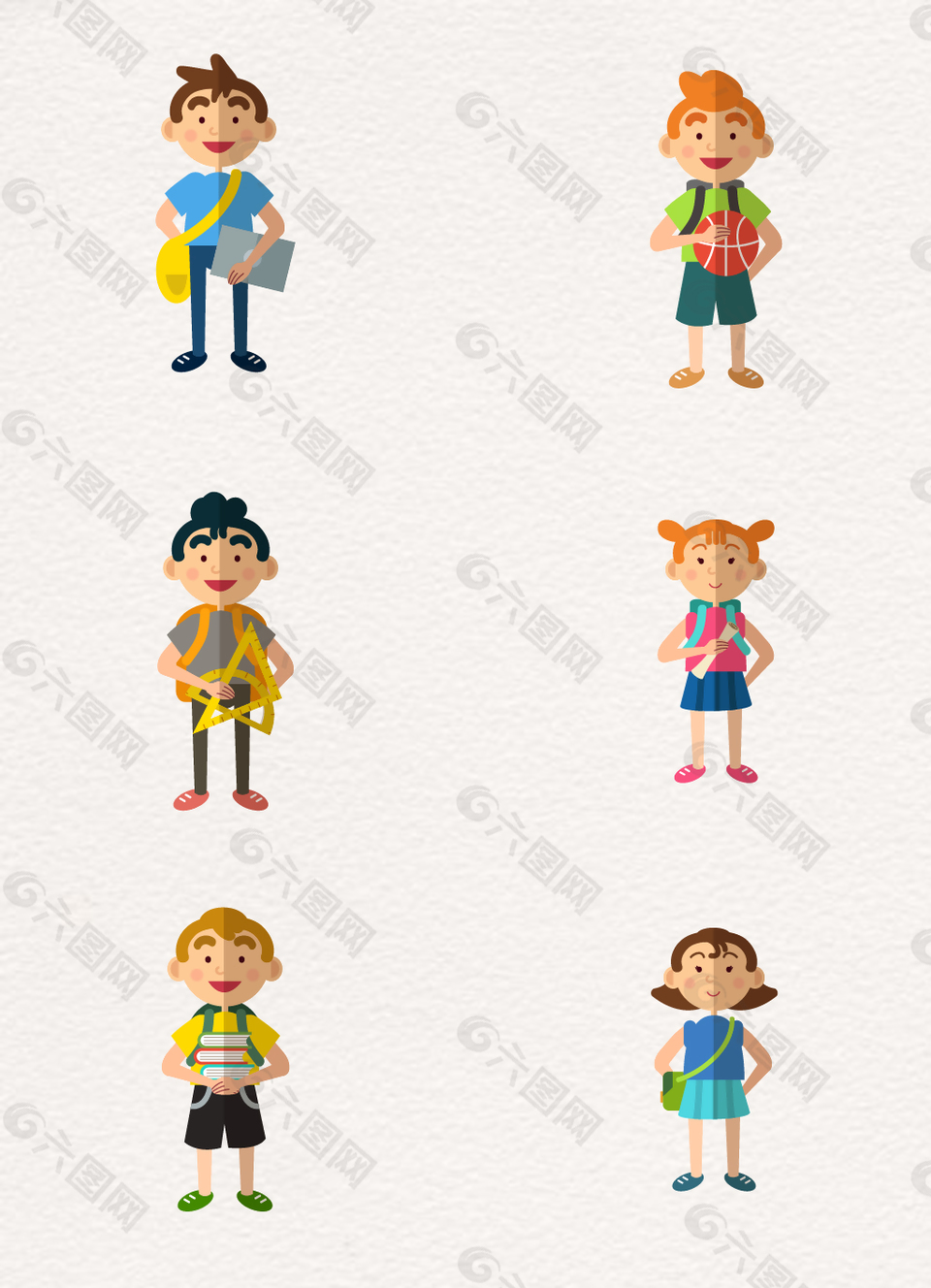 扁平化返校男孩和女孩矢量素材