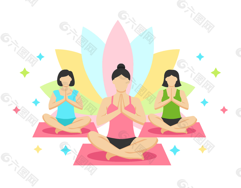 室内静心瑜伽练习矢量图