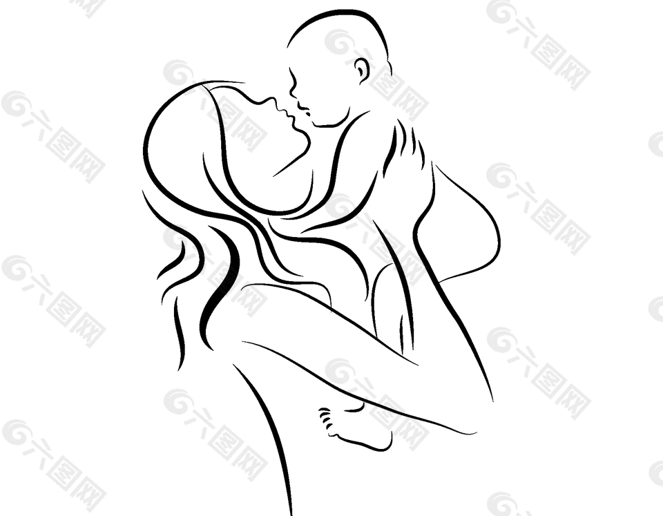 简约素描抱孩子的母亲矢量图