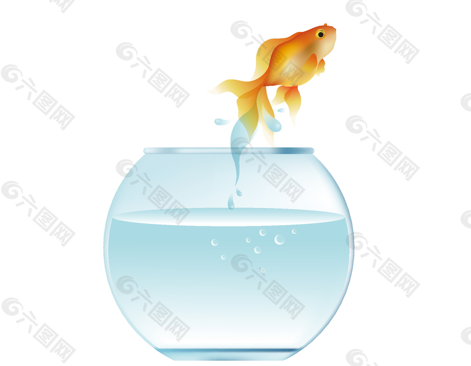 鱼缸里跳跃的小鱼矢量图