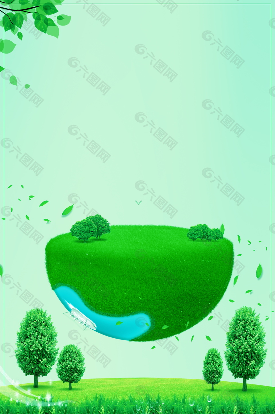 绿草半圆清新边框环境背景素材