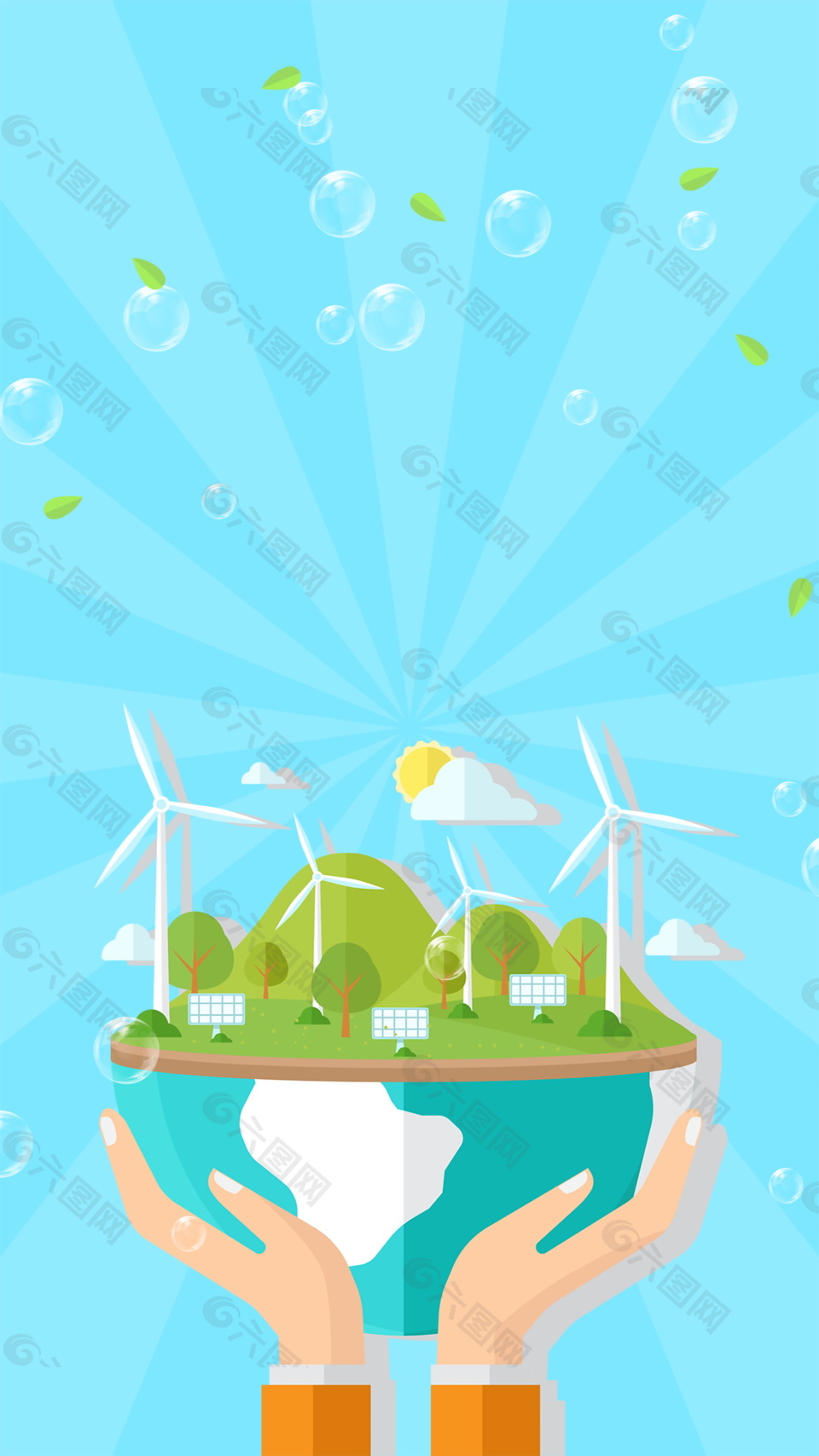 梦幻水泡风车低碳绿色环境背景素材