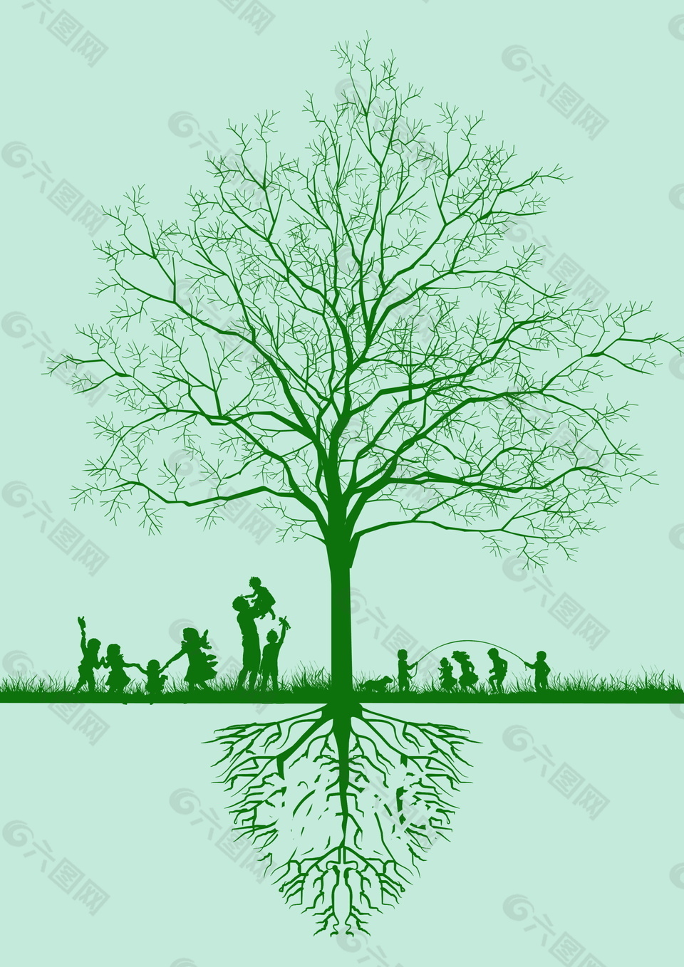 大树下欢快园丁倡导绿色环境背景素材