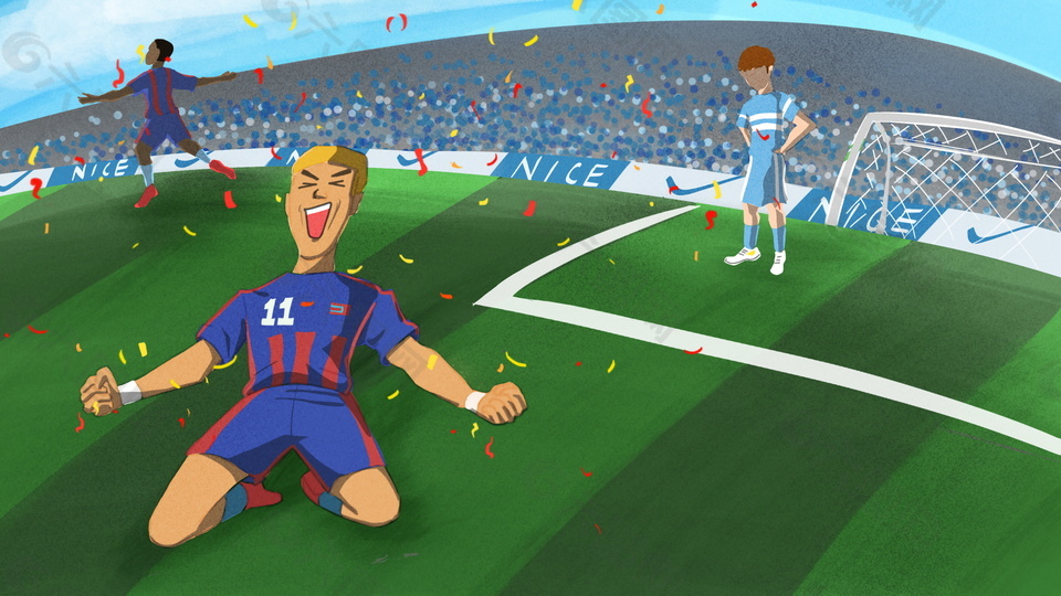 卡通世界杯激动球员广告背景素材