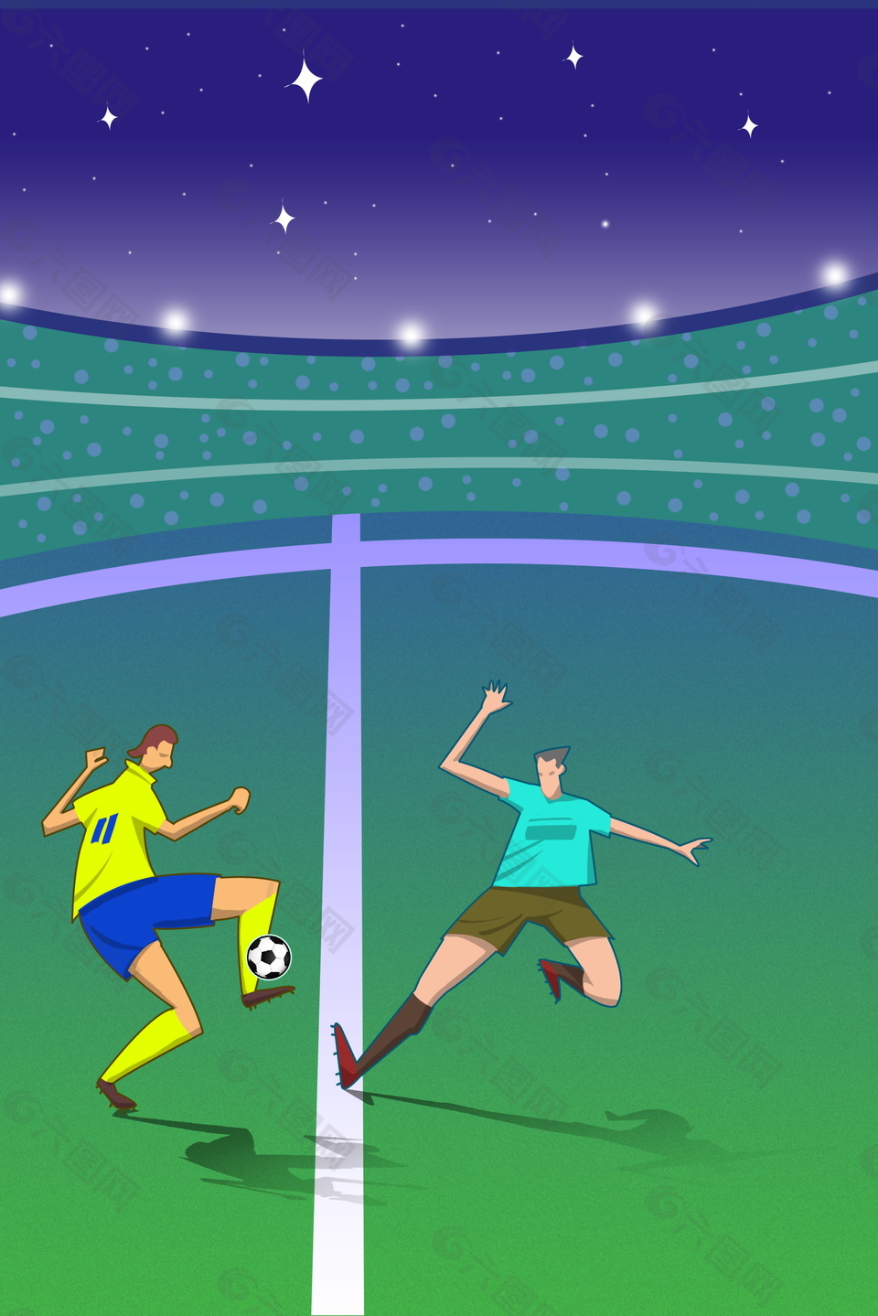 卡通星光下的足球比赛广告比较素材