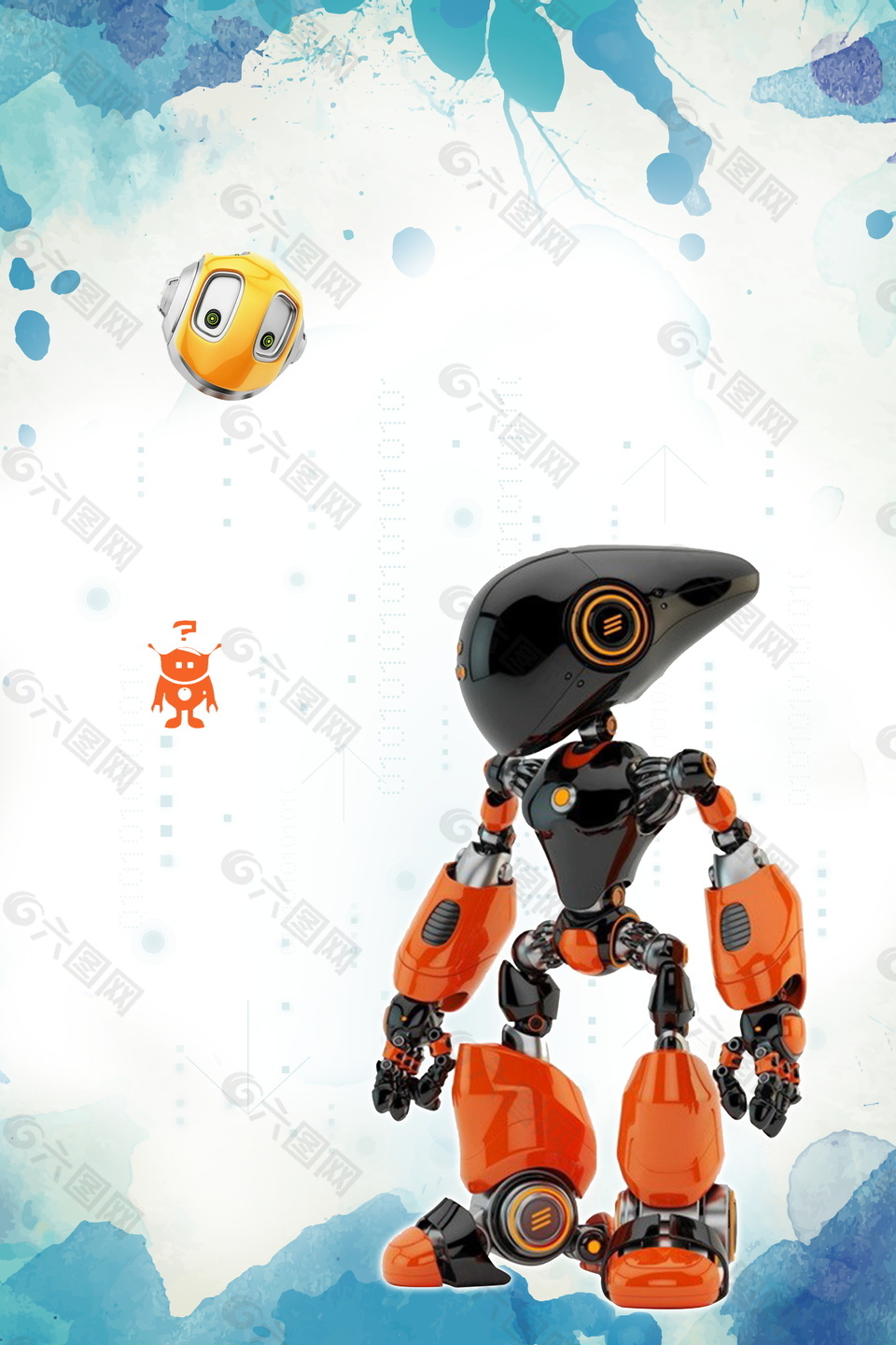 可爱橙色机器人广告背景
