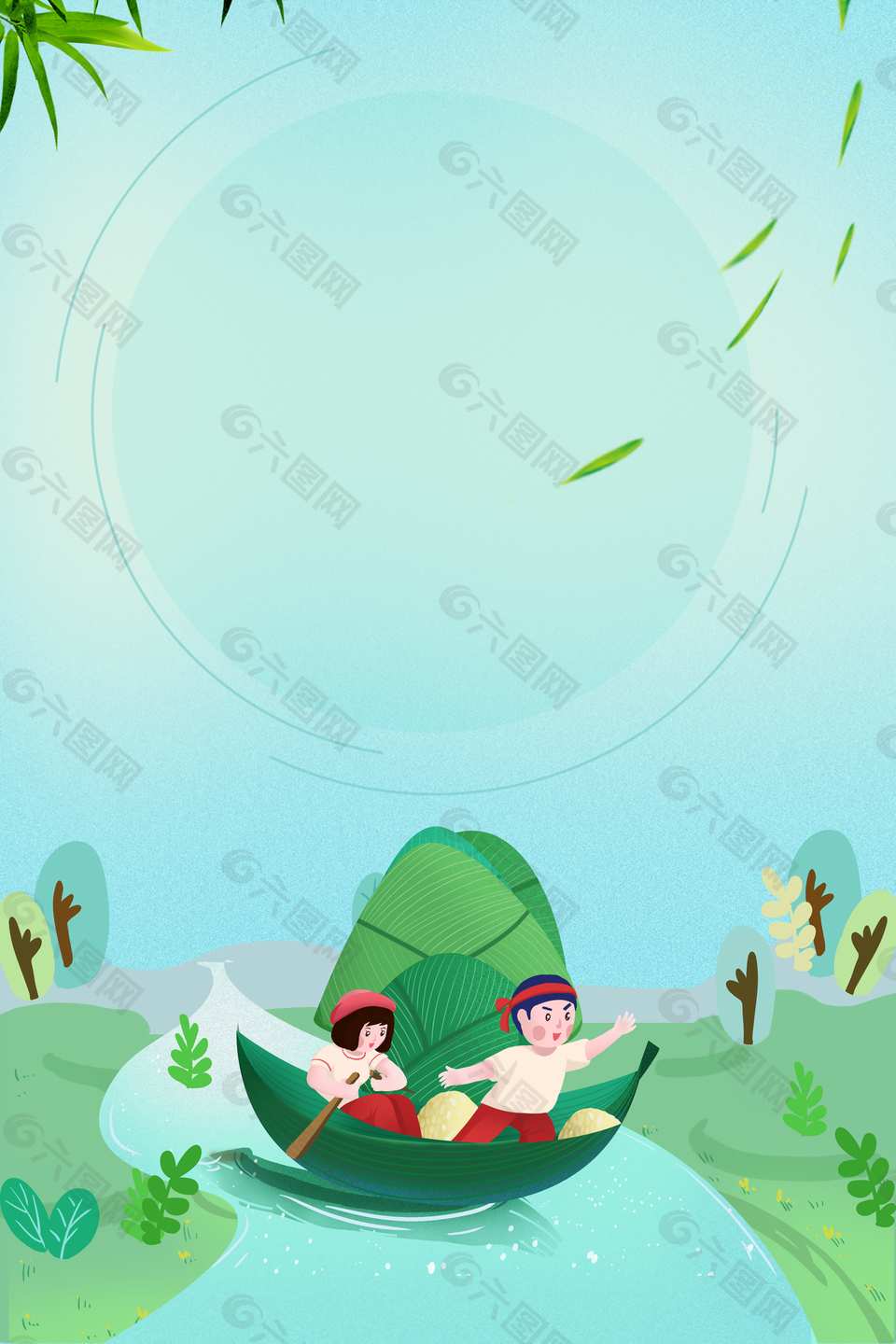 绿色卡通端午节粽子背景