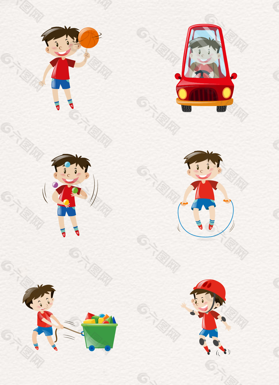 卡通手绘红色衣服男孩矢量图